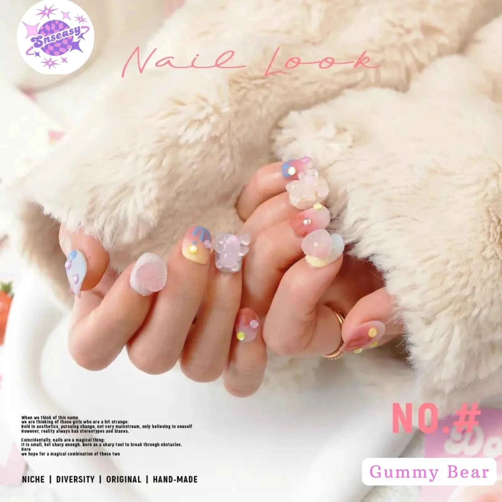 Handmade Wearable Cute Gummy Bear Spring/Summer Dopamine Nails in Long Stiletto & Short Round Styles - SNSEASY