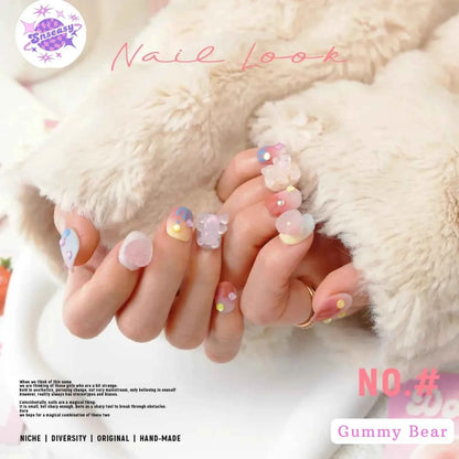 Handmade Wearable Cute Gummy Bear Spring/Summer Dopamine Nails in Long Stiletto & Short Round Styles - SNSEASY