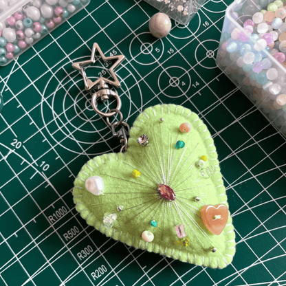 Handmade Maximalist Series – Yellow-Green Felt Heart Bag Charm | Made to Order