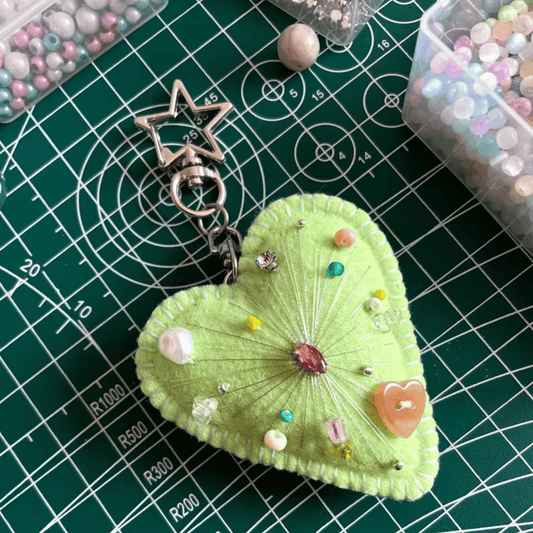 Handmade Maximalist Series – Yellow-Green Felt Heart Bag Charm | Made to Order