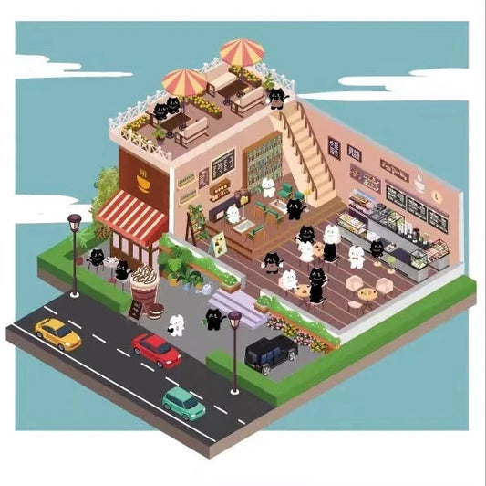 Close-up of Coffee Shop sticker in the Mystery Town series