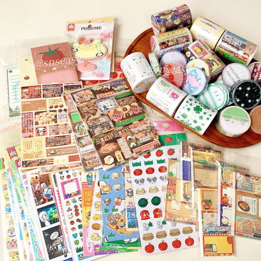 Retro Japanese Stationery Mystery Box – 20 Pieces of Vintage-Inspired Tapes, Stickers & Memo Pads