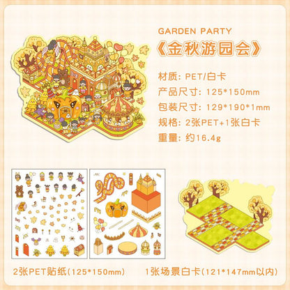 Four Seasons Amusement Park 3D Scene Sticker 4 Theme Sets: Spring Park | Water Park | Autumn Amusement Park | Winter Wonderland