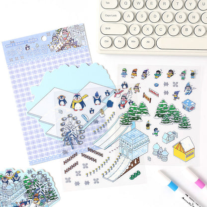 Four Seasons Amusement Park 3D Scene Sticker 4 Theme Sets: Spring Park | Water Park | Autumn Amusement Park | Winter Wonderland