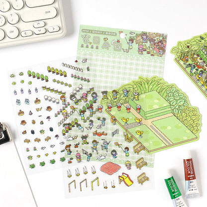 Four Seasons Amusement Park 3D Scene Sticker 4 Theme Sets: Spring Park | Water Park | Autumn Amusement Park | Winter Wonderland