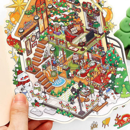 Christmas Cottage 3D Scene Sticker Foldable 4 Theme Sets: Cake House | Apple House | Crystal Ball House | Snow House