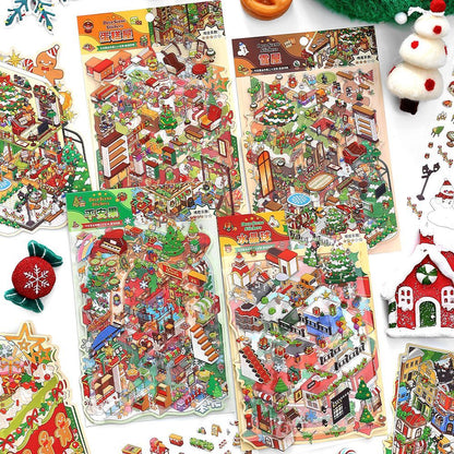 Christmas Cottage 3D Scene Sticker Foldable 4 Theme Sets: Cake House | Apple House | Crystal Ball House | Snow House