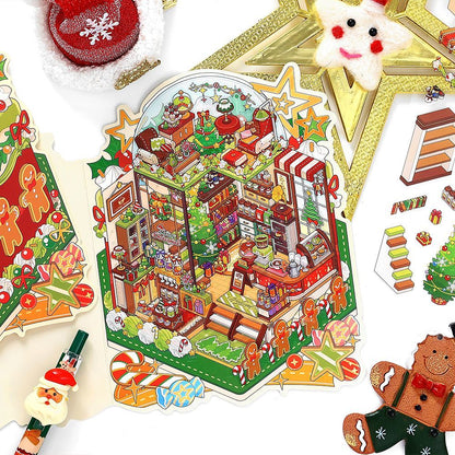 Christmas Cottage 3D Scene Sticker Foldable 4 Theme Sets: Cake House | Apple House | Crystal Ball House | Snow House