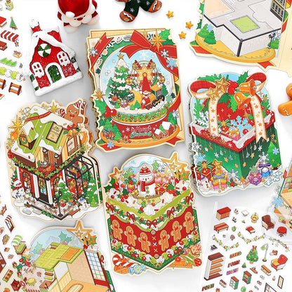 Christmas Cottage 3D Scene Sticker Foldable 4 Theme Sets: Cake House | Apple House | Crystal Ball House | Snow House
