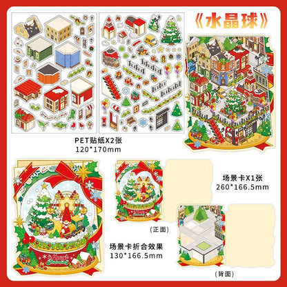 Christmas Cottage 3D Scene Sticker Foldable 4 Theme Sets: Cake House | Apple House | Crystal Ball House | Snow House