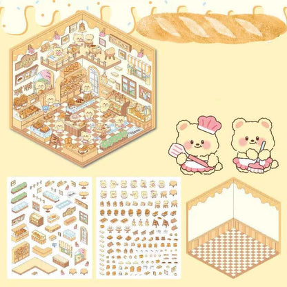 Cute Animal 3D Room Stickers - 4 Theme Sets: Pink Pony House | Bear Bakery | Puppy Restaurant | Capybara Supermarket - SNSEASY
