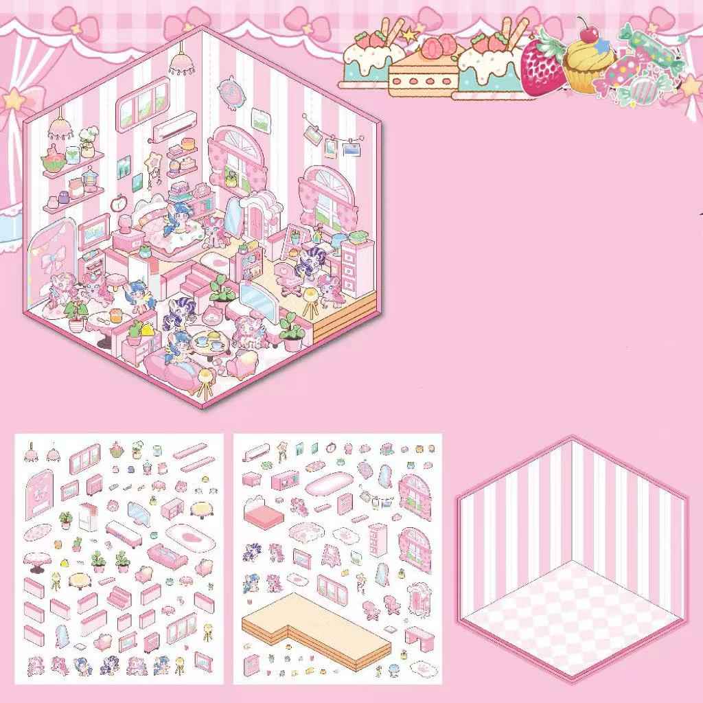 Cute Animal 3D Room Stickers - 4 Theme Sets: Pink Pony House | Bear Bakery | Puppy Restaurant | Capybara Supermarket - SNSEASY