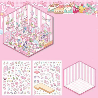 Cute Animal 3D Room Stickers - 4 Theme Sets: Pink Pony House | Bear Bakery | Puppy Restaurant | Capybara Supermarket - SNSEASY