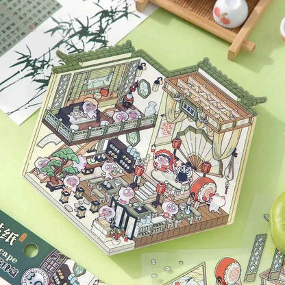 Chinese Style 3D Room Stickers - 4 Theme Sets: Panda Baozi Shop | Panda Hanfu Store | Tea House | Antique Shop - SNSEASY