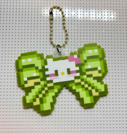 Cat with Bow Finished Design Fuse Perler Bead, Hello Kitty Keychain – Handmade 1pc