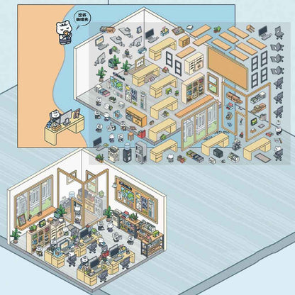 Migi's Happy Summer 3D Room Stickers - 9 Theme Sets: Work Time | Bookstore | Crane Game | Night Market | Izakaya | Tea Restaurant | Sweet Shop | Burger Shop | Hot Pot Restaurant - SNSEASY
