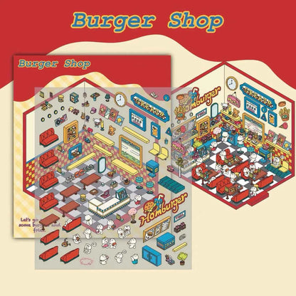 Migi's Happy Summer 3D Room Stickers - 9 Theme Sets: Work Time | Bookstore | Crane Game | Night Market | Izakaya | Tea Restaurant | Sweet Shop | Burger Shop | Hot Pot Restaurant - SNSEASY