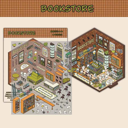 Migi's Happy Summer 3D Room Stickers - 9 Theme Sets: Work Time | Bookstore | Crane Game | Night Market | Izakaya | Tea Restaurant | Sweet Shop | Burger Shop | Hot Pot Restaurant - SNSEASY