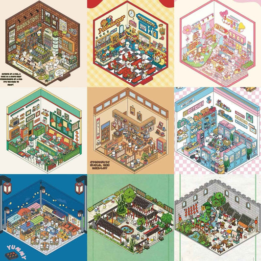 Migi's Happy Summer 3D Room Stickers - 9 Theme Sets: Work Time | Bookstore | Crane Game | Night Market | Izakaya | Tea Restaurant | Sweet Shop | Burger Shop | Hot Pot Restaurant - SNSEASY