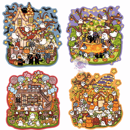 Halloween Ghost Party 3D Sticker Scenes | 4 Theme Sets: Halloween Party | Ghost Candy House | Ghost Feast | Ghost Concert