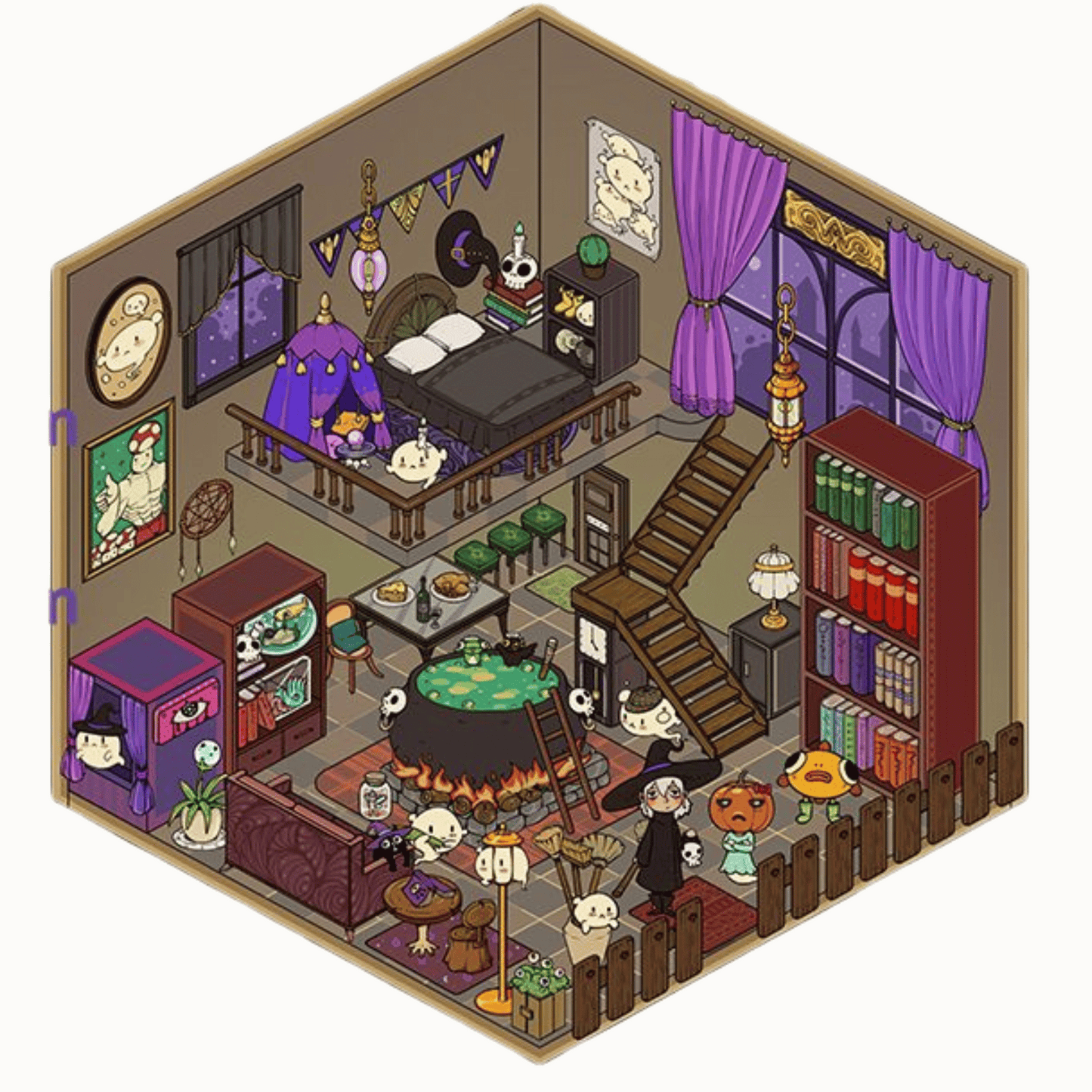 Gothic Magic House 3D Scene Sticker 4 Theme Sets: Ghost Magic House | Skeleton Guardian Lover | Skeleton Family Castle | Wizard’s Study