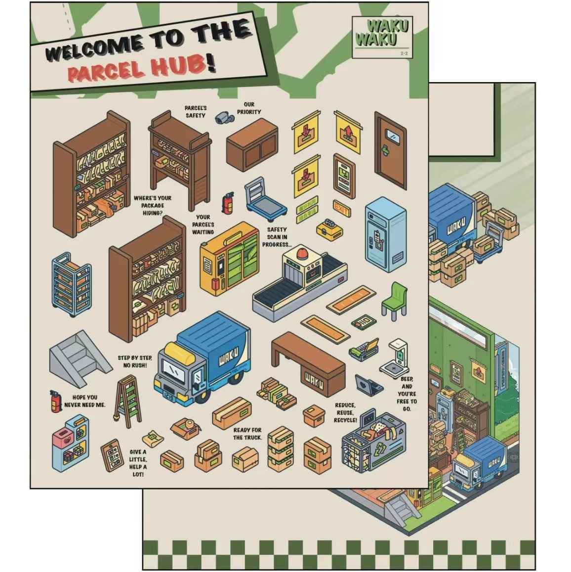 Simulation Business 3D Isometric Room Stickers - 3 Theme Sets: Arcade | Parcel Hub | Record Store - SNSEASY