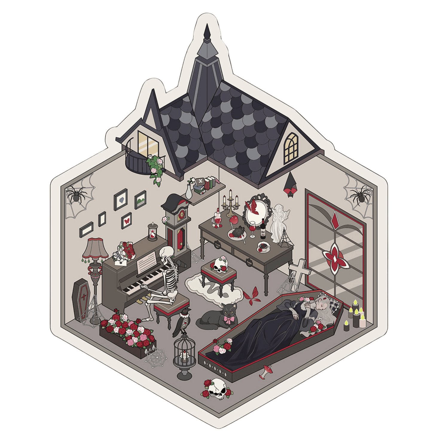Gothic Magic House 3D Scene Sticker 4 Theme Sets: Ghost Magic House | Skeleton Guardian Lover | Skeleton Family Castle | Wizard’s Study