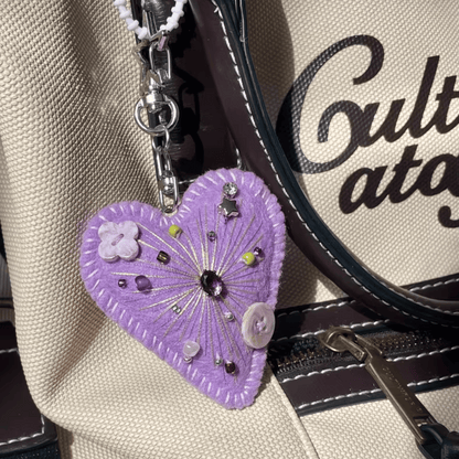 Handmade Maximalist Series – Purple Felt Heart Bag Charm | Made to Order