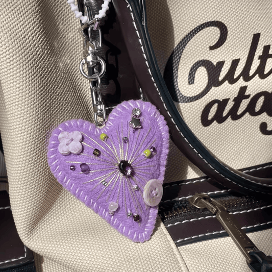 Handmade Maximalist Series – Purple Felt Heart Bag Charm | Made to Order