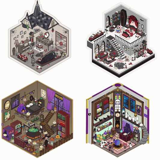 Gothic Magic House 3D Scene Sticker 4 Theme Sets: Ghost Magic House | Skeleton Guardian Lover | Skeleton Family Castle | Wizard’s Study