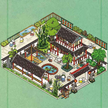 Mysterious Chinese Ancient Architecture 3D Isometric Room Stickers - 2 Theme Sets: Ancient Courtyard | Ancient Marketplace - SNSEASY