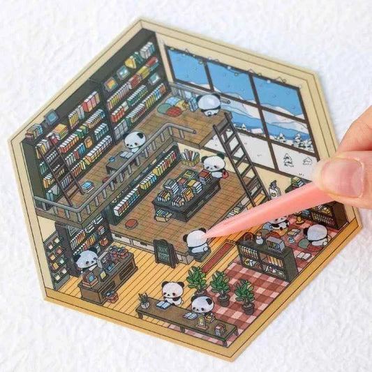 Cute Panda 3D Isometric Room Stickers - 4 Theme Sets: Panda House | Panda Bookstore | Panda Kitchen | Panda Super Shop - SNSEASY