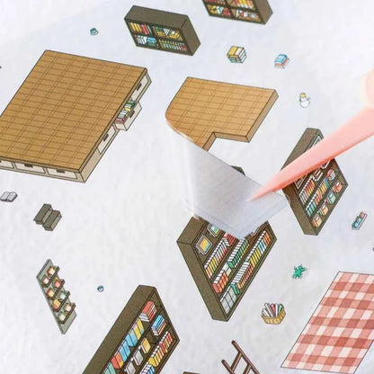 Cute Panda 3D Isometric Room Stickers - 4 Theme Sets: Panda House | Panda Bookstore | Panda Kitchen | Panda Super Shop - SNSEASY