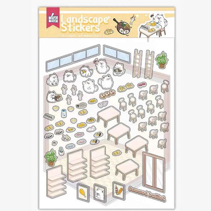 Samoyed's Day 3D Isometric Room Stickers - 6 Theme Sets: Samoyed Grocery Store | Samoyed Library | Samoyed Buffet | Samoyed Bakery Shop | Samoyed Bathroom | Panda Room - SNSEASY