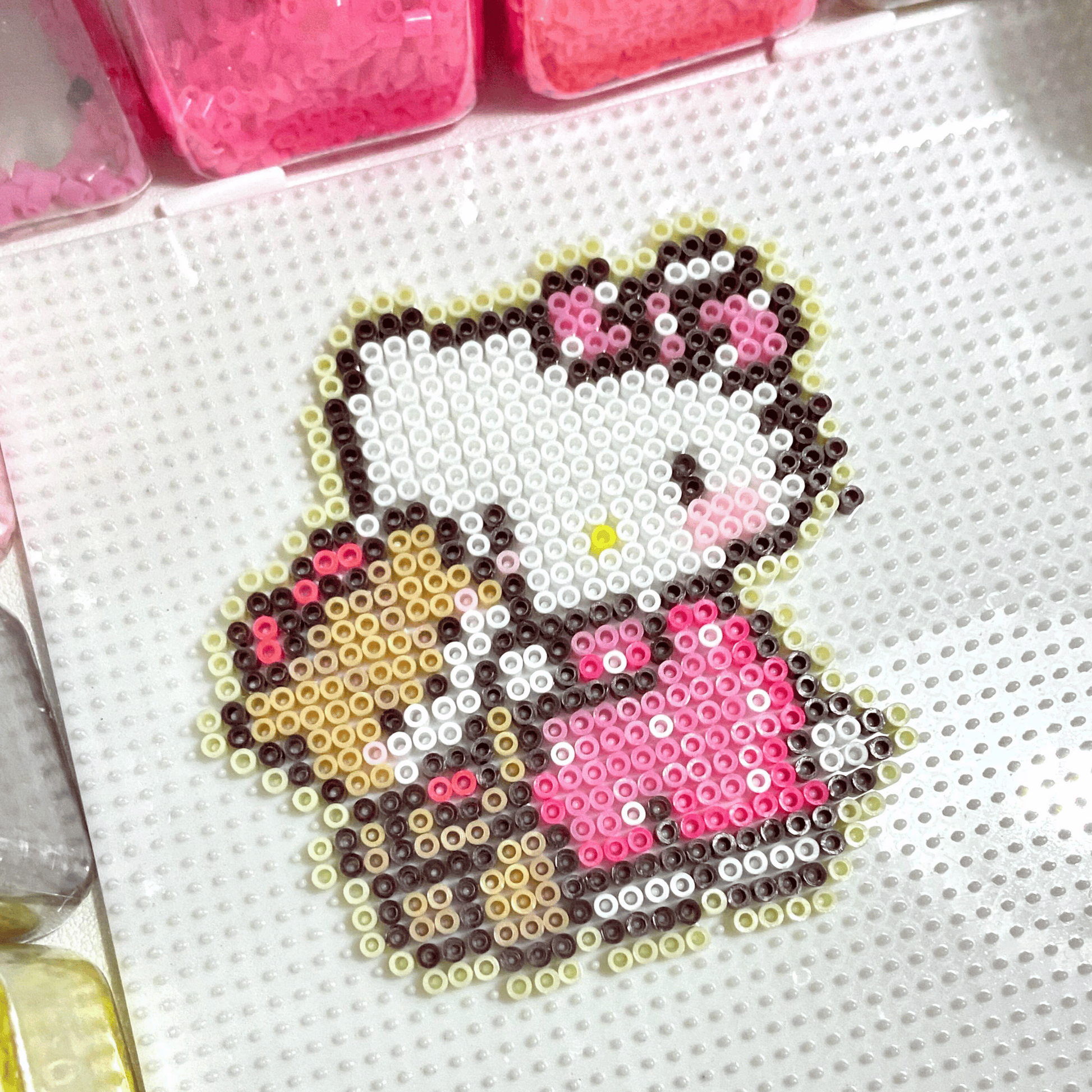 Hello Kitty and Her Teddy Bear Friend – Hello Kitty Keychain | Handmade Fuse Perler Bead Design - SNSEASY