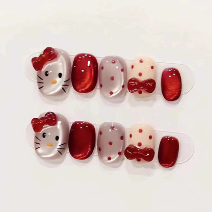 Handmade Wearable Cute Kitty Nail Art (10-Piece Set) – 3 Themes: Hello Kitty | Mocha Kitty | Black Kitty - SNSEASY
