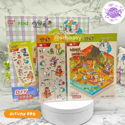 Orcs and Elves 3D Isometric Room Stickers - 8 Theme Sets: Dragon’s Castle | Elf's Daily Work | School Opening Ceremony | Happy Birthday | Birthday Party | Deer Man's Shop | Autumn BBQ | Mooncake Factory - SNSEASY