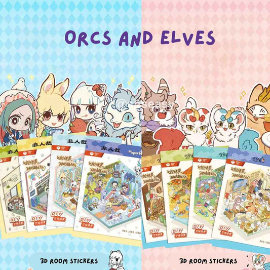 Orcs and Elves 3D Isometric Room Stickers - 8 Theme Sets: Dragon’s Castle | Elf's Daily Work | School Opening Ceremony | Happy Birthday | Birthday Party | Deer Man's Shop | Autumn BBQ | Mooncake Factory - SNSEASY