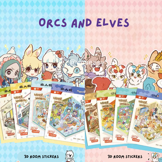 Orcs and Elves 3D Isometric Room Stickers - 8 Theme Sets: Dragon’s Castle | Elf's Daily Work | School Opening Ceremony | Happy Birthday | Birthday Party | Deer Man's Shop | Autumn BBQ | Mooncake Factory - SNSEASY