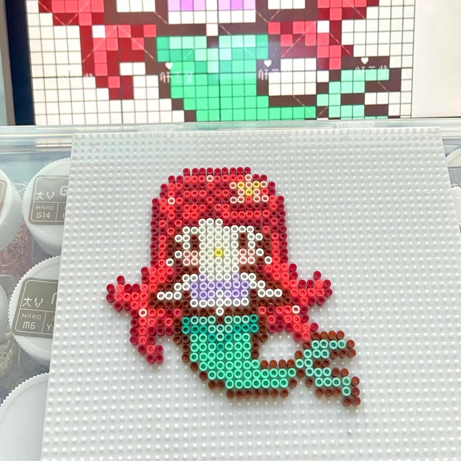 Princess Series Hello Kitty Fuse Perler Bead Finished Design, Hello Kitty Keychain