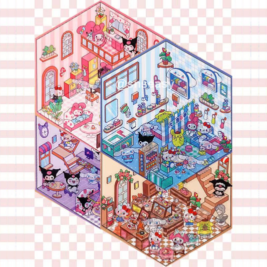 Hello Kitty 3D Isometric Room Stickers - 4 Theme Sets: Hello Kitty Coffee Shop | Hello Kitty Cake Shop | Hello Kitty Bathhouse | Hello Kitty Warm Home - SNSEASY