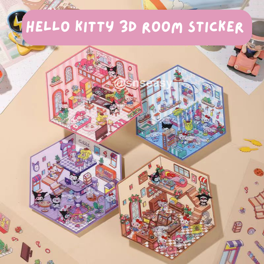 Hello Kitty 3D Isometric Room Stickers - 4 Theme Sets: Hello Kitty Coffee Shop | Hello Kitty Cake Shop | Hello Kitty Bathhouse | Hello Kitty Warm Home - SNSEASY