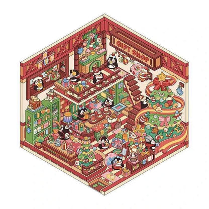 Christmas Limited 3D Isometric Room Stickers - 4 Theme Sets: Christmas Family Party | Christmas Gift Shop | Panda Dessert Shop | Chick Burger Shop - SNSEASY
