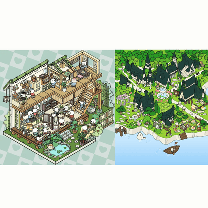 Potato Boy – 3D Miniature Scene Stickers – 2 Theme Sets: Matcha Kiosk | Harbor Town