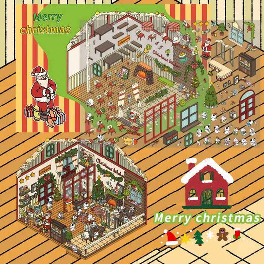 Christmas Joy Themed Restaurant 3D Isometric Room Stickers Scene - Limited Edition - SNSEASY