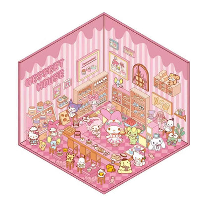 Sanrio Cute Hello Kitty 3D Isometric Room Stickers Scene - 4 Theme Sets: Music Party | Dessert House | Arcade | Library - SNSEASY