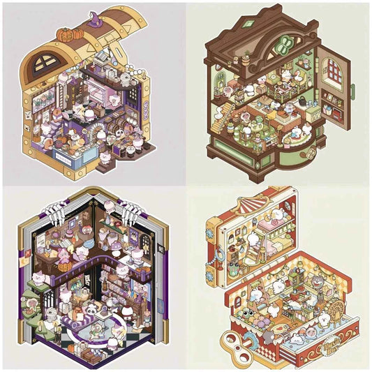 Magical Realm 3D Isometric Room Stickers - 4 Theme Sets: Book of Magic House | Treasure Chest Magic Restaurant | Treasure Chest Paradise | Cabinet Wonderland - SNSEASY