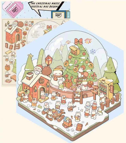 Happy New Year 3D Isometric Room Stickers - 4 Theme Sets: Chinatown Chinese New Year | Merry Christmas Cabin | Christmas Outdoor Joy | Tailor Shop - SNSEASY