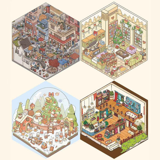 Happy New Year 3D Isometric Room Stickers - 4 Theme Sets: Chinatown Chinese New Year | Merry Christmas Cabin | Christmas Outdoor Joy | Tailor Shop - SNSEASY