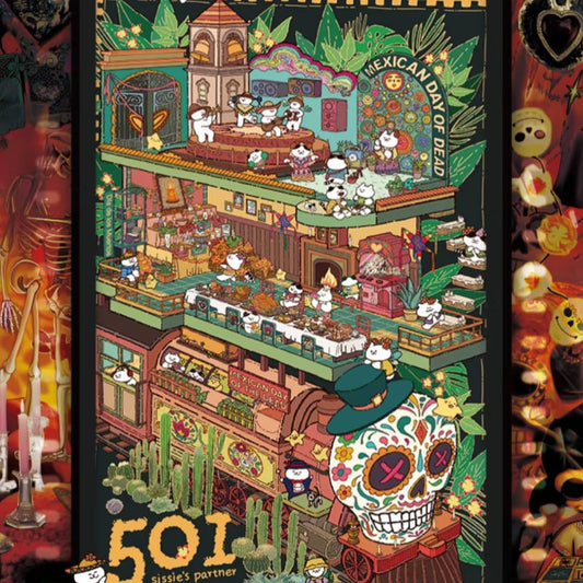 Traveler’s Diary – 3D Miniature Sticker Scenes - 4 Theme Sets: Mexico Train Party | Dunhuang Mural | Egyptian Stroll | Cute Cat Café